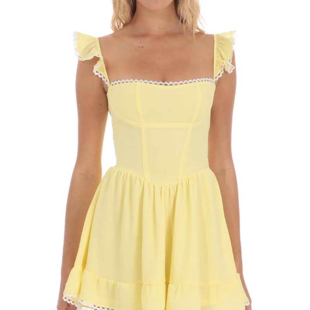 Lucy in the Sky Embroidered Trim A-line Dress in Yellow